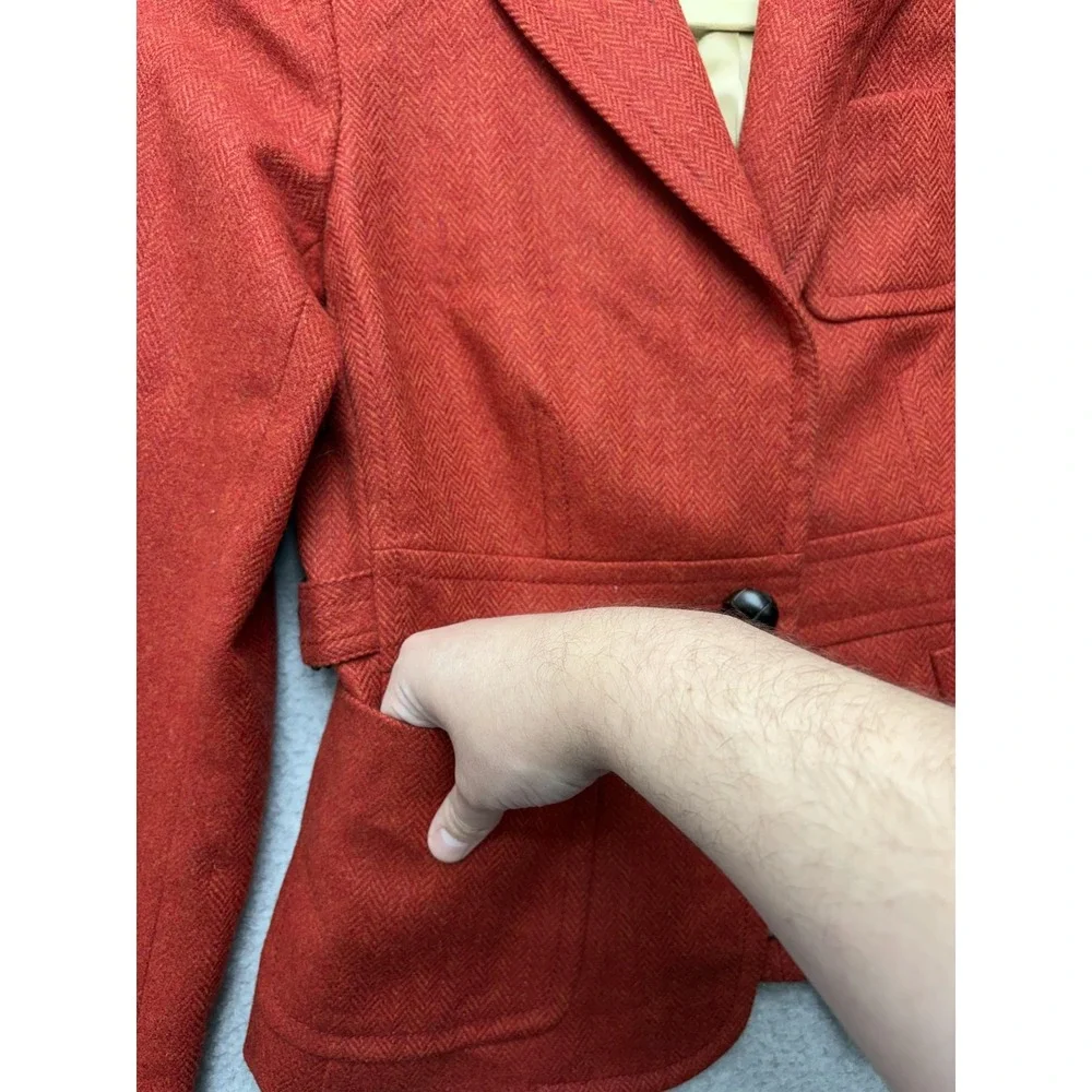 J.Crew Blazer Womens 0 Red‎ Herringbone Wool Tweed One Button Lined Robert Noble